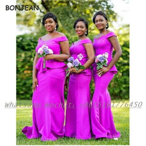 Purple Mermaid Bridesmaid Dresses Off-The-Shoulder South African Sleeves Bridemaid Dress for Wedding Party Dress