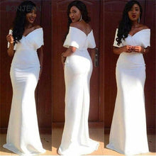 Load image into Gallery viewer, Sexy White Bridesmaid Dresses Mermaid African Long Bridemaid Dress Satin for Wedding Party Dress