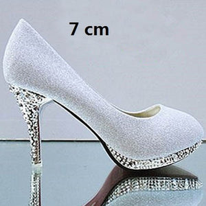 Crystal Women's Wedding Shoes Woman Bridal Evening Party Red High Heels Shoes Sexy Women Pumps Glitter White Bridal Shoes