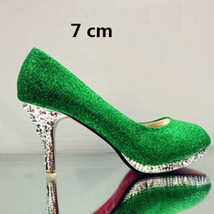 Crystal Women's Wedding Shoes Woman Bridal Evening Party Red High Heels Shoes Sexy Women Pumps Glitter White Bridal Shoes