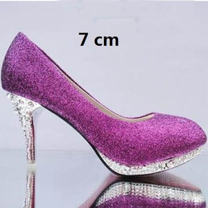 Crystal Women's Wedding Shoes Woman Bridal Evening Party Red High Heels Shoes Sexy Women Pumps Glitter White Bridal Shoes