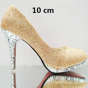 Crystal Women's Wedding Shoes Woman Bridal Evening Party Red High Heels Shoes Sexy Women Pumps Glitter White Bridal Shoes