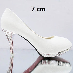 Crystal Women's Wedding Shoes Woman Bridal Evening Party Red High Heels Shoes Sexy Women Pumps Glitter White Bridal Shoes