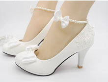 Load image into Gallery viewer, Wedding shoes milk white light ivory pumps for woman low high heels PR563 wedding pump for woman bridal shoes bow decoration