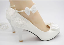 Load image into Gallery viewer, Wedding shoes milk white light ivory pumps for woman low high heels PR563 wedding pump for woman bridal shoes bow decoration