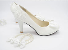 Load image into Gallery viewer, Wedding shoes milk white light ivory pumps for woman low high heels PR563 wedding pump for woman bridal shoes bow decoration