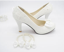 Load image into Gallery viewer, Wedding shoes milk white light ivory pumps for woman low high heels PR563 wedding pump for woman bridal shoes bow decoration