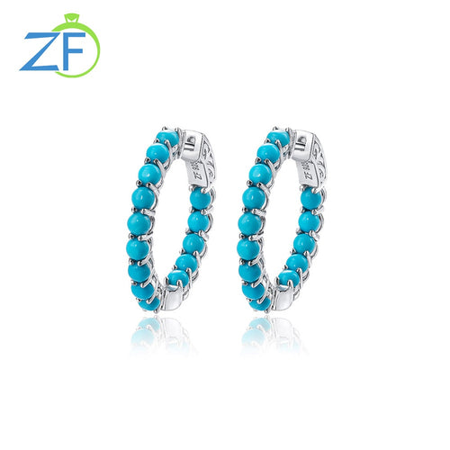 GZ ZONGFA High Grade Natural Green Turquoise Gem Fashion Jewelry Women 925 Sterling Silver Hoop Earrings