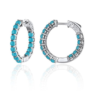 GZ ZONGFA High Grade Natural Green Turquoise Gem Fashion Jewelry Women 925 Sterling Silver Hoop Earrings