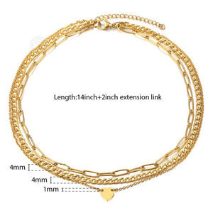 Multi Layered Gold Heart Love Charm Paperclip Necklaces For Women Girls Stainless Steel Cable Cuban Link Chain Choker DN294