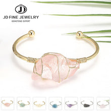 Load image into Gallery viewer, JD Natural Stone Bangle Gold-color Wire Wrap Irregular Crystal Quartz Cuff Bangles Bracelets  Fashion  Gemstone  Jewelry Gift