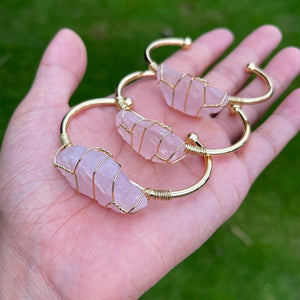 JD Natural Stone Bangle Gold-color Wire Wrap Irregular Crystal Quartz Cuff Bangles Bracelets  Fashion  Gemstone  Jewelry Gift