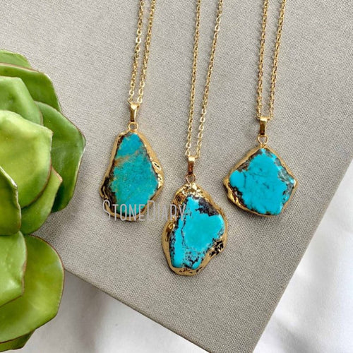 NM36554 Raw Turquoise Pendant Gold Filled Chain Rustic Turquoise Jewelry December Birthstone Boho Gemstone Necklace Gift