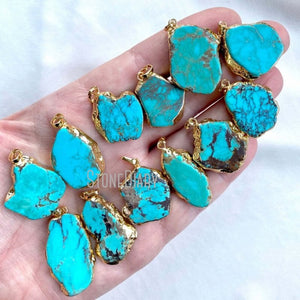 NM36554 Raw Turquoise Pendant Gold Filled Chain Rustic Turquoise Jewelry December Birthstone Boho Gemstone Necklace Gift