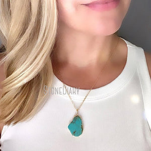 NM36554 Raw Turquoise Pendant Gold Filled Chain Rustic Turquoise Jewelry December Birthstone Boho Gemstone Necklace Gift