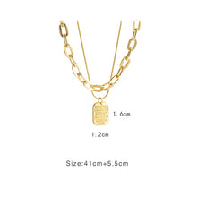 Load image into Gallery viewer, 2021 Gothic Double Stainless Steel Chain Letter Square Pendant Necklace Korean Fashion Gold Paperclip Choker Chain for Girl