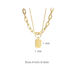 2021 Gothic Double Stainless Steel Chain Letter Square Pendant Necklace Korean Fashion Gold Paperclip Choker Chain for Girl