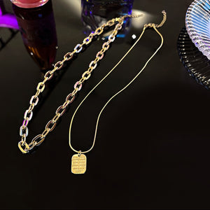 2021 Gothic Double Stainless Steel Chain Letter Square Pendant Necklace Korean Fashion Gold Paperclip Choker Chain for Girl