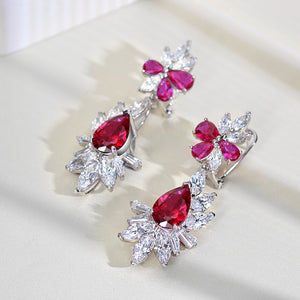 OEVAS 100% 925 Sterling Silver 8*12mm Pear Ruby Sapphire High Carbon Diamond Drop Earrings For Women Sparkling Fine Jewelry Gift