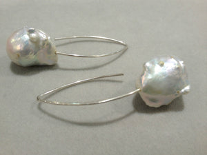 Baroque Big Freshwater Pearl Earrings Real 925  Silver Fashion Jewelry