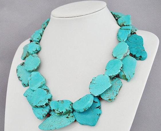 Unique Gemstone Turquoise Necklace Two Strands 20inches Bluish Green Turquoise Jewelry Handmade Charming Women Gift New Arrival