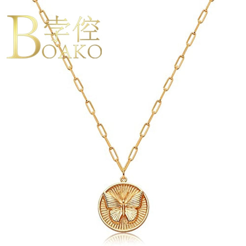 BOAKO Paperclip Butterfly Necklace For Women Collier Jewelry Necklace Charms Gargantilla Collares Bijoux Femme