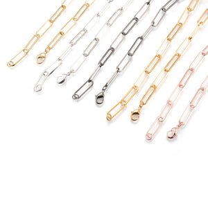 1PCS 50CM Stainless Steel Link Cable Chain Necklace Rose Gold Gun Black Color Oval Paperclip Chain Jewelry Women Men