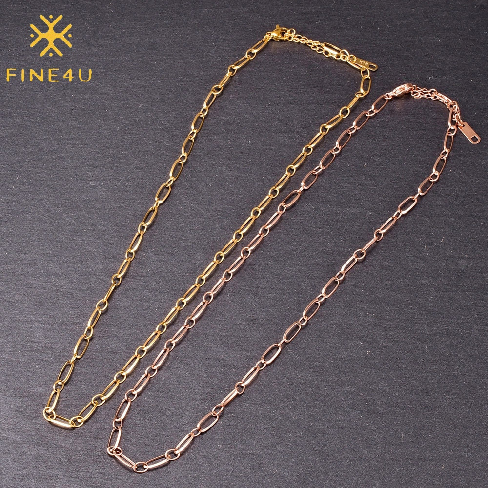 FINE4U N737 Gold Color Paperclip Chain Choker Satellite Chain Necklace Dainty Jewelry for Women Girls