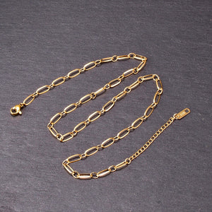 FINE4U N737 Gold Color Paperclip Chain Choker Satellite Chain Necklace Dainty Jewelry for Women Girls