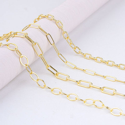 SAUVOO Rectangle Link Cable Chain Metal Link Cable Chain Necklace Gold Oval Paperclip Chain For Jewelry Women Men 1Meter