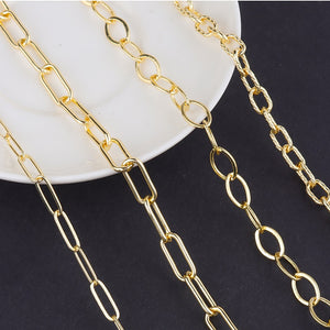 SAUVOO Rectangle Link Cable Chain Metal Link Cable Chain Necklace Gold Oval Paperclip Chain For Jewelry Women Men 1Meter