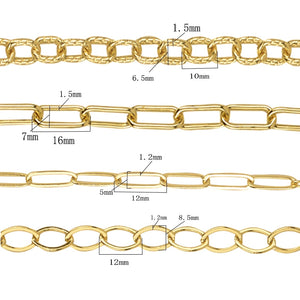 SAUVOO Rectangle Link Cable Chain Metal Link Cable Chain Necklace Gold Oval Paperclip Chain For Jewelry Women Men 1Meter