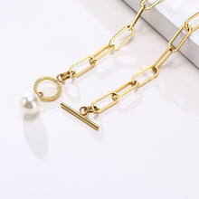 Load image into Gallery viewer, Pearl Paperclip Chain Necklace Stainless Steel Hera Link Layering Necklace for Women Girl Gold plated Rectangular Chain Jewelry