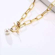 Load image into Gallery viewer, Pearl Paperclip Chain Necklace Stainless Steel Hera Link Layering Necklace for Women Girl Gold plated Rectangular Chain Jewelry