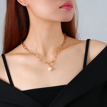 Load image into Gallery viewer, Pearl Paperclip Chain Necklace Stainless Steel Hera Link Layering Necklace for Women Girl Gold plated Rectangular Chain Jewelry