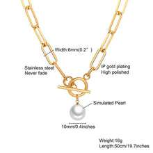 Load image into Gallery viewer, Pearl Paperclip Chain Necklace Stainless Steel Hera Link Layering Necklace for Women Girl Gold plated Rectangular Chain Jewelry