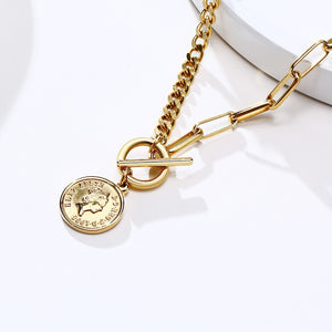 Women's Jewelry Half Paperclip with Cuban Chain Beautiful Queen Elizabeth Coin Necklace Great for Layering or Minimalist Wear