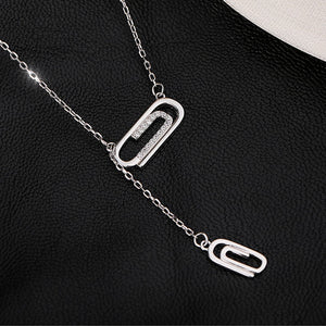 925 Sterling Silver Paperclip Necklace for Women Long Tassel Rose Gold Necklace Friendship Jewelry Gift