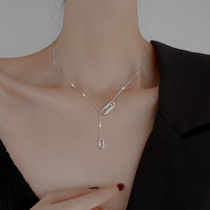 925 Sterling Silver Paperclip Necklace for Women Long Tassel Rose Gold Necklace Friendship Jewelry Gift