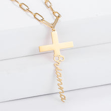 Load image into Gallery viewer, Custom Necklace Paperclip Chain Vertical Personalized Stainless Steel Name Cross Pendant Necklaces Customized Nameplate Gift