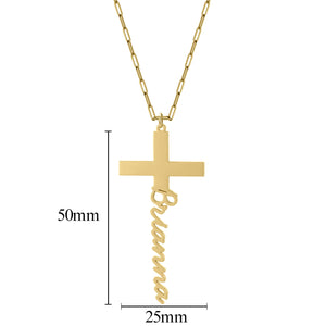 Custom Necklace Paperclip Chain Vertical Personalized Stainless Steel Name Cross Pendant Necklaces Customized Nameplate Gift