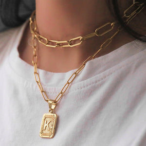 New Chic Gold Initial Necklace Layering Paperclip Link Chain For Women Girls 26 Letter Name Pendant Choker Jewelry Gift Dropship