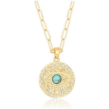 Load image into Gallery viewer, 18K Gold Moon Star Lion Evil Eye Pendant Necklace Medallion Paperclip Chian Choker Layering Jewery for Women Girls