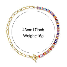 Load image into Gallery viewer, Rainbow crystal half tennis necklace for women OT clasp splicing paperclip chain necklace summer bohemia jewelry dianty