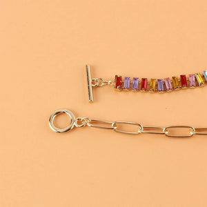 Rainbow crystal half tennis necklace for women OT clasp splicing paperclip chain necklace summer bohemia jewelry dianty