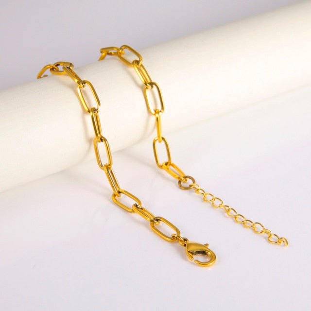 Lemegeton Stainless Steel Hip Hop Necklace Men Women Paperclip Link Chain Chokers Gold Color Necklaces Fashion Jewelry