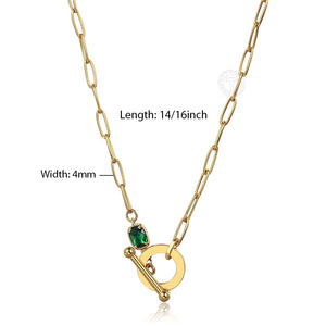 Gold Paperclip Chain Green Stone Choker For Women Girls Stainless Steel Cable Link Necklace Dropshipping Gift Jewelry DDN277