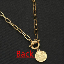 Load image into Gallery viewer, Stainless Steel Paperclip Chain Coin Choker Necklace For Women OT Buckle Coin Pendant Necklaces Toggle Jewelry