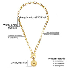 Load image into Gallery viewer, Stainless Steel Paperclip Chain Coin Choker Necklace For Women OT Buckle Coin Pendant Necklaces Toggle Jewelry