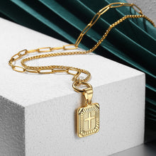 Load image into Gallery viewer, Stylish Chain Gold Color Double Layered Rectangle Cross Pendant Necklace for Women Paperclip Cable Box Link 18inch DDN245